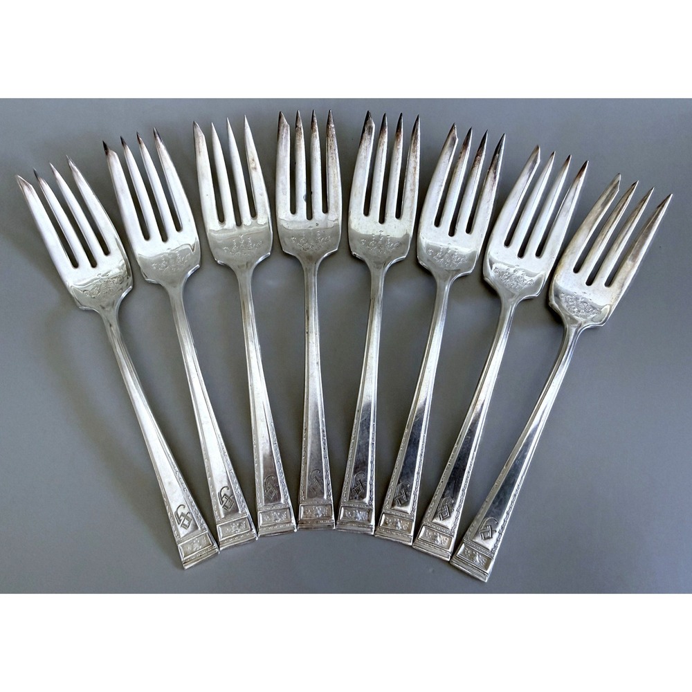 Lot - 8 Antique Silverplate Forks – Ornate Victorian Era Urn Pattern, G Monogram